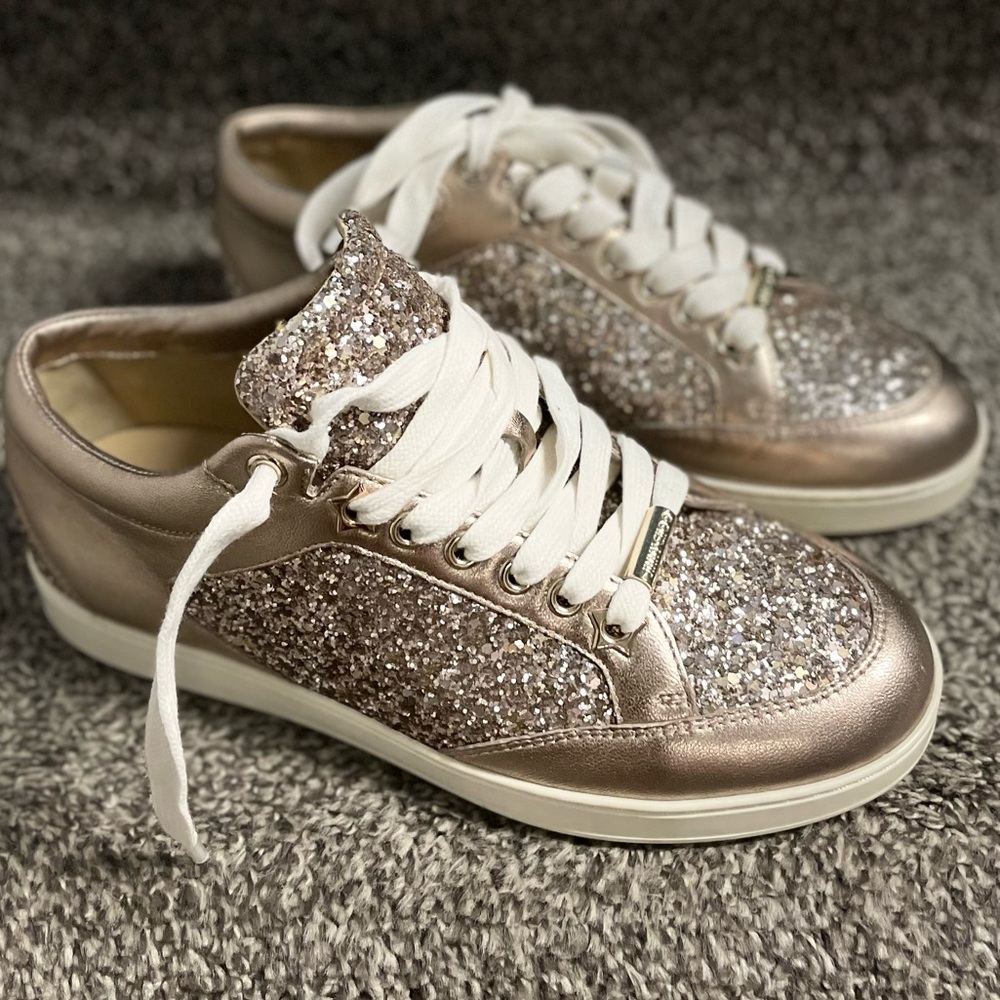 Jimmy Choo Leather Glitter Sneakers